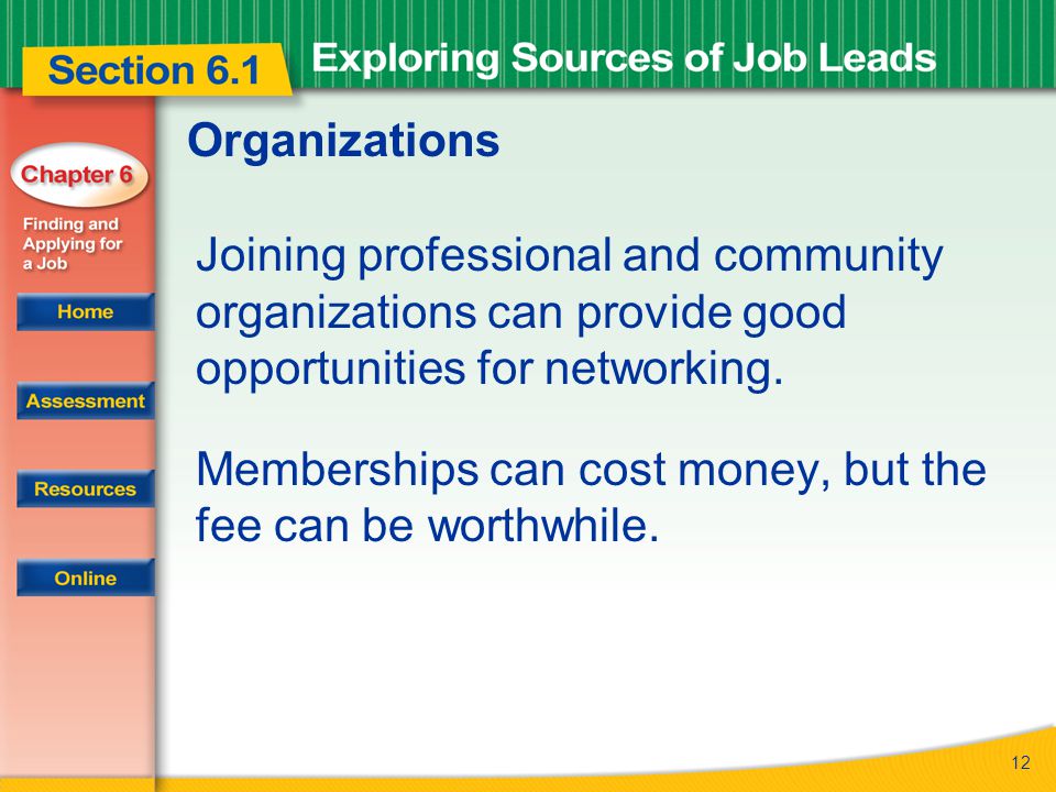 12 Organizations Joining professional and community organizations can provide good opportunities for networking.