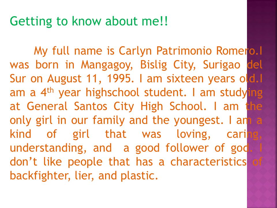 Getting to know about me!.