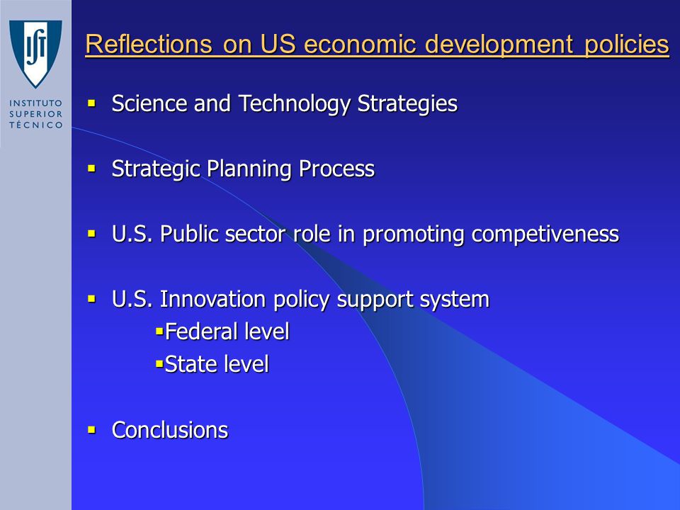 Reflections on US economic development policies  Science and Technology Strategies  Strategic Planning Process  U.S.