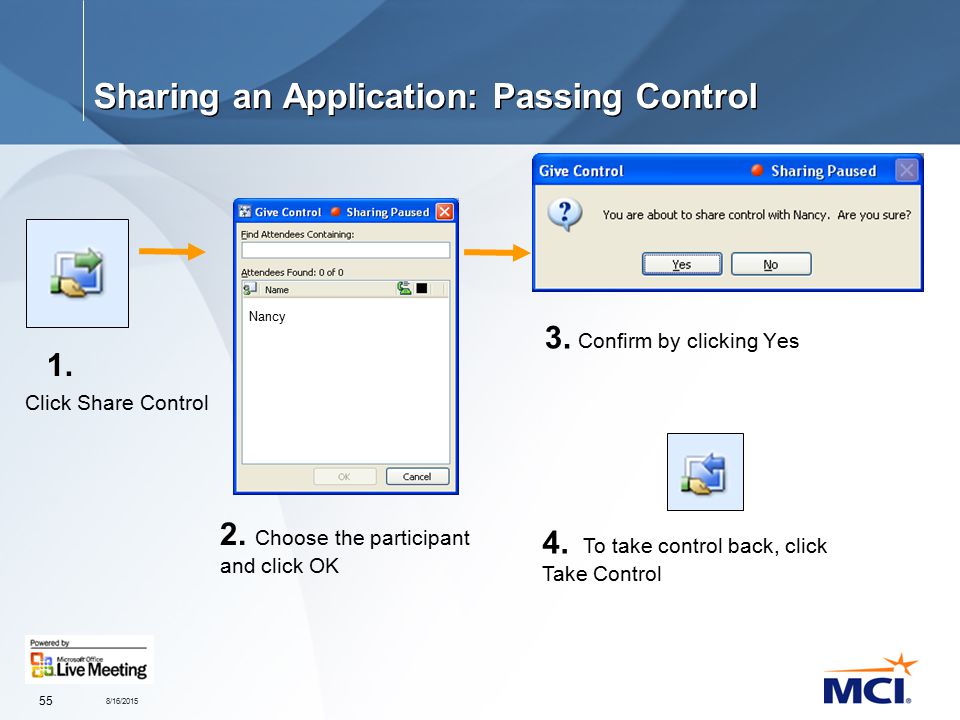 8/16/ Sharing an Application: Passing Control 3.