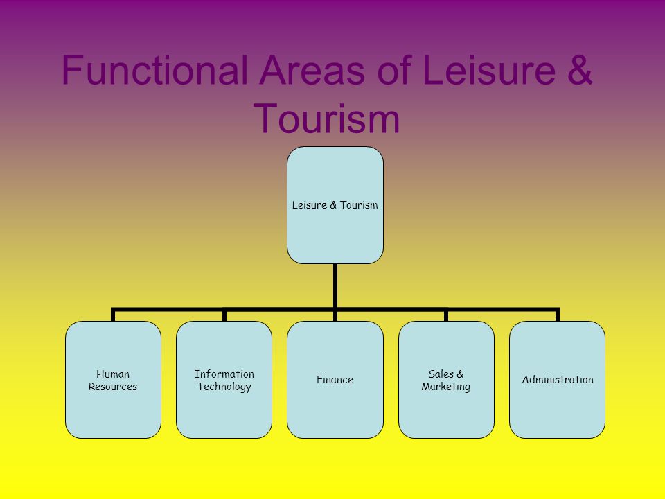 Functional Areas of Leisure & Tourism Leisure & Tourism Human Resources Information Technology Finance Sales & Marketing Administration