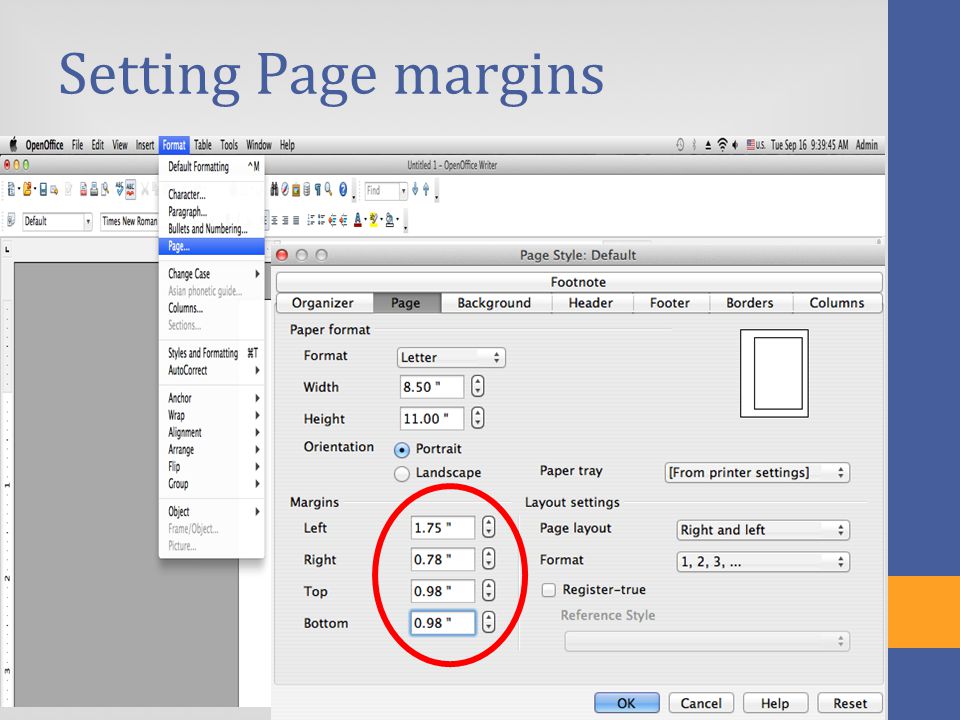 Setting Page margins