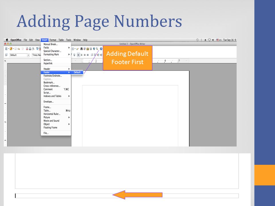 Adding Page Numbers Adding Default Footer First