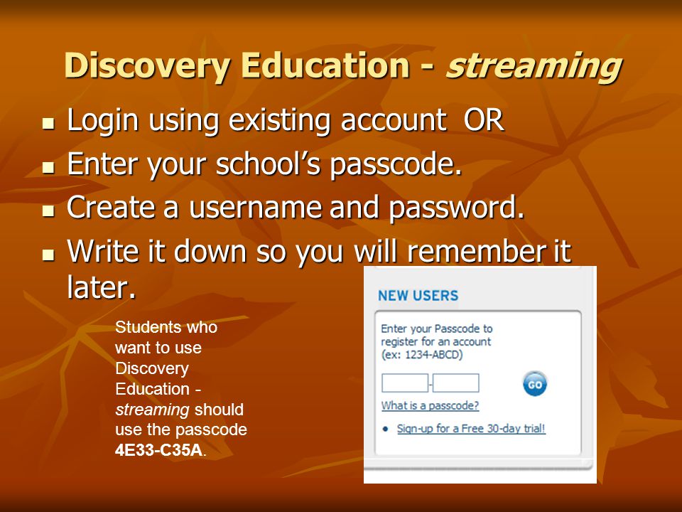 Login using existing account OR Login using existing account OR Enter your school’s passcode.
