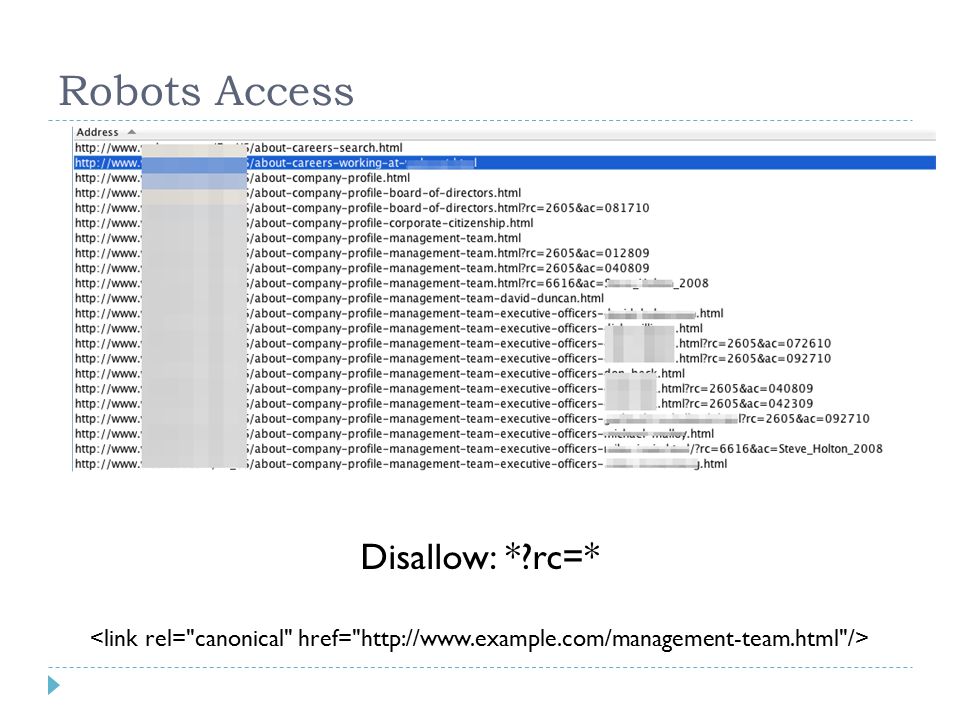 Robots Access Disallow: * rc=*