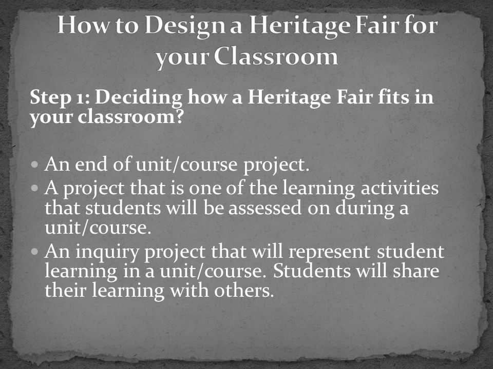 Step 1: Deciding how a Heritage Fair fits in your classroom.