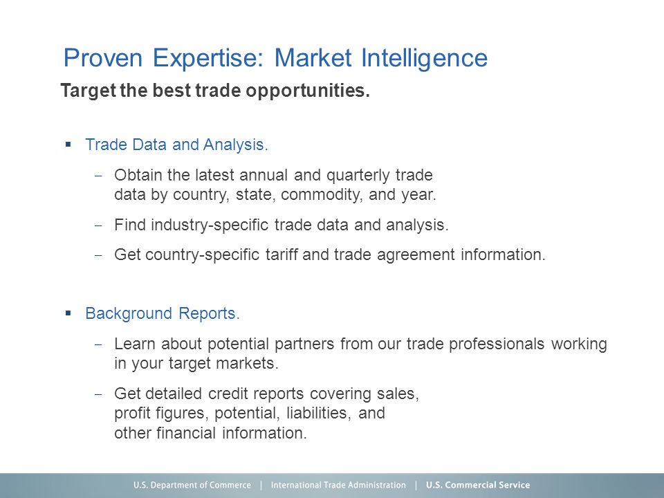 Proven Expertise: Market Intelligence Target the best trade opportunities.
