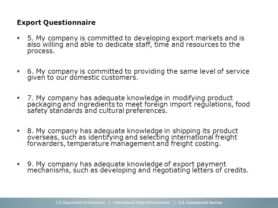 Export Questionnaire  5.