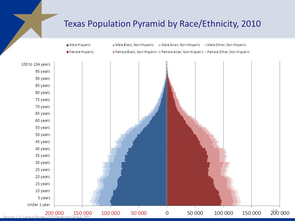 14 Texas Population Pyramid by Race/Ethnicity, 2010 Source: U.S.