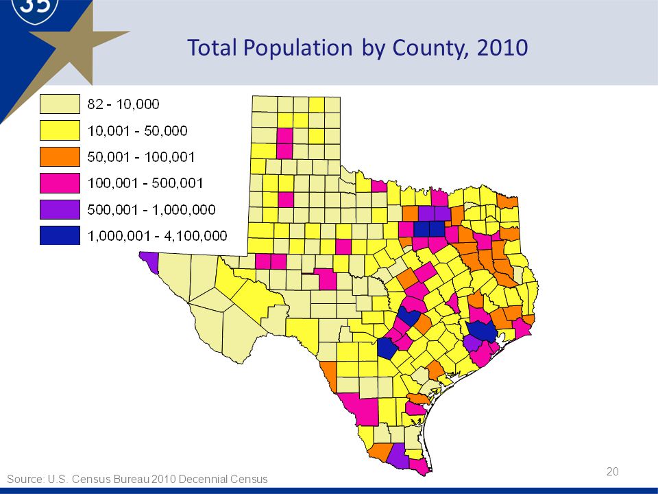 Total Population by County, Source: U.S. Census Bureau 2010 Decennial Census