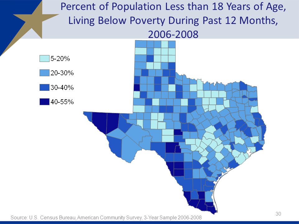 Percent of Population Less than 18 Years of Age, Living Below Poverty During Past 12 Months, Source: U.S.