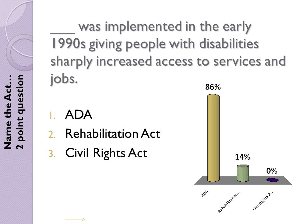 ___ was implemented in the early 1990s giving people with disabilities sharply increased access to services and jobs.
