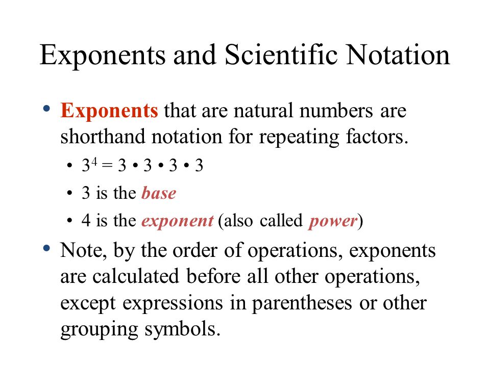 Exponents that are natural numbers are shorthand notation for repeating factors.