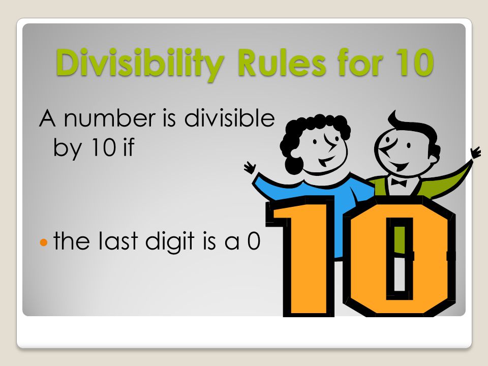 Divisibility Rules for 9 A number is divisible by 9 if the sum of all the digits will add to 9