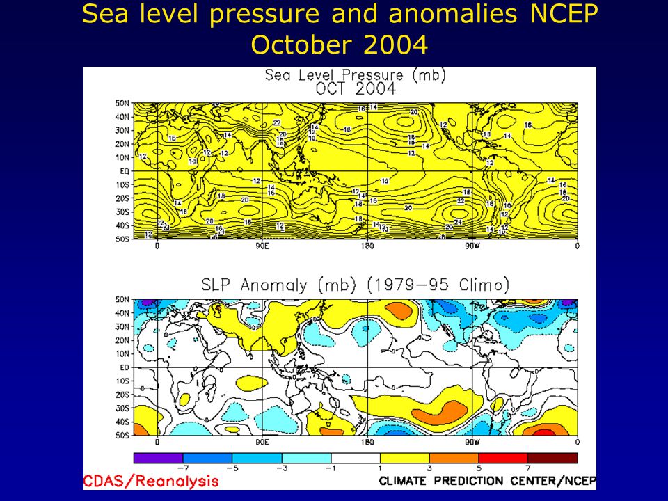 Sea level pressure and anomalies NCEP October 2004
