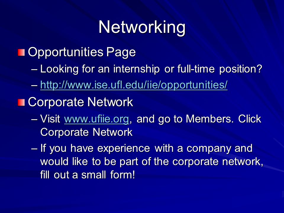 Networking Opportunities Page –Looking for an internship or full-time position.