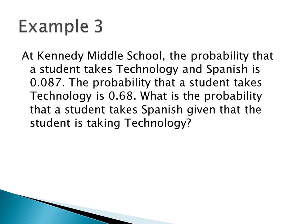 At Kennedy Middle School, the probability that a student takes Technology and Spanish is