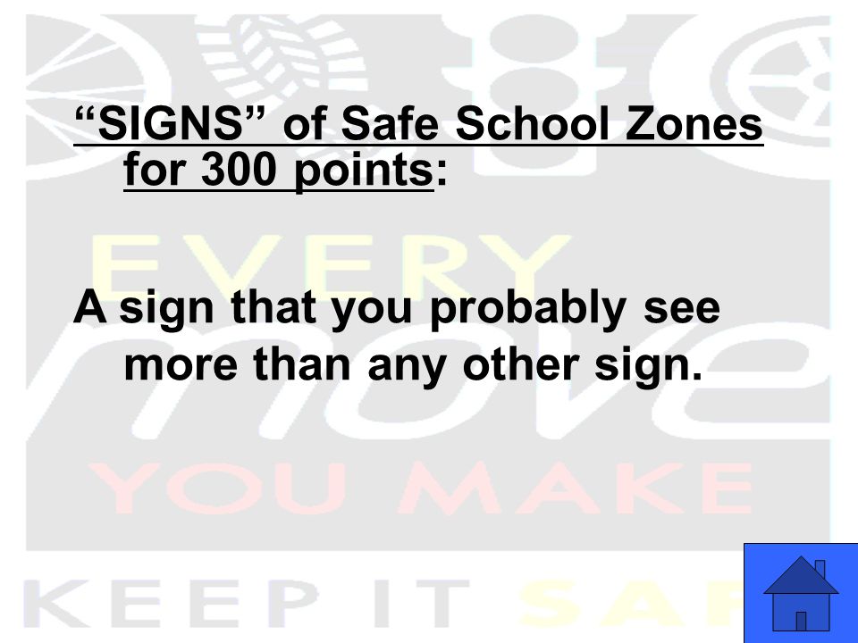 SIGNS of Safe School Zones for 300 points: A sign that you probably see more than any other sign.