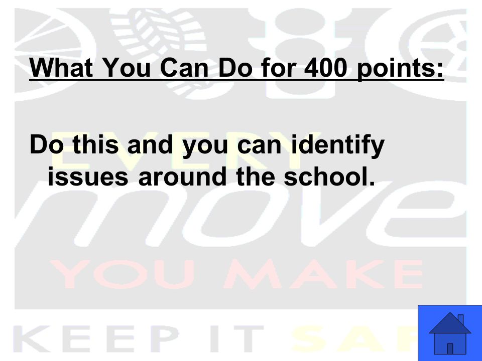 What You Can Do for 400 points: Do this and you can identify issues around the school.