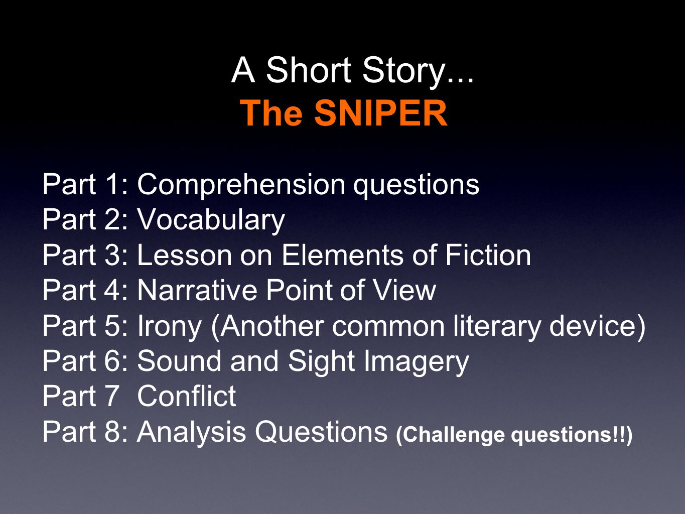 the sniper short story essay A comparison of two short stories essaysthe two short stories used in this comparison are a jury of her peers by susan glaspell and the sniper by. the sniper short story essay A comparison of two short stories essaysthe two short stories used in this comparison are a jury of her peers by susan glaspell and the sniper by.