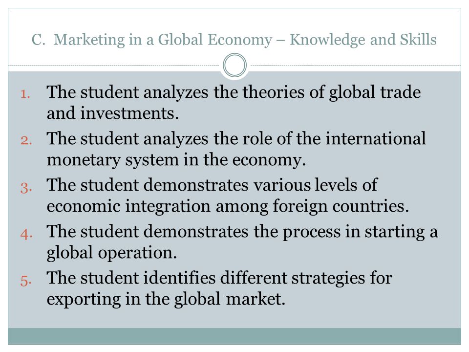 C. Marketing in a Global Economy – Knowledge and Skills 1.