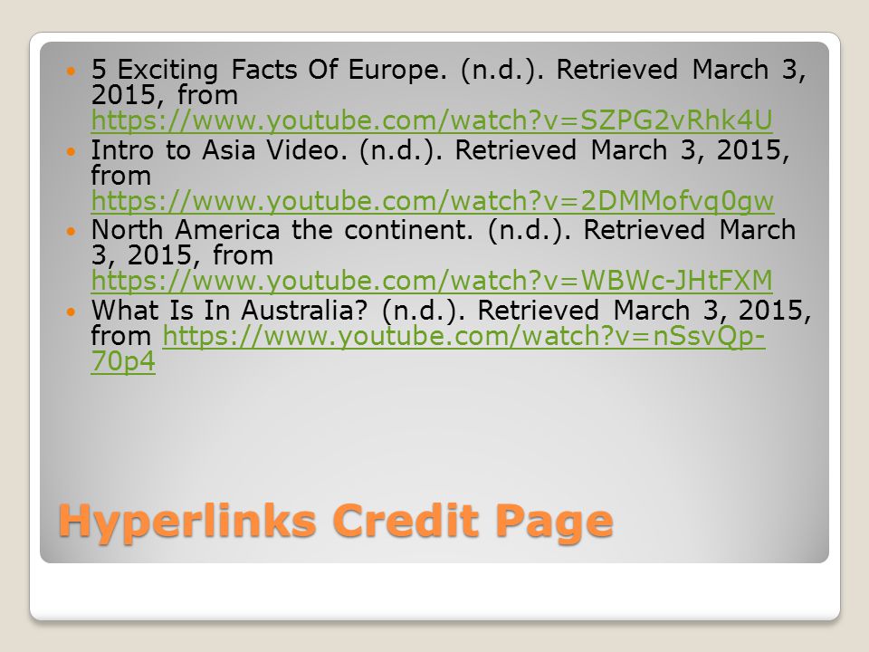 Hyperlinks Credit Page 5 Exciting Facts Of Europe.