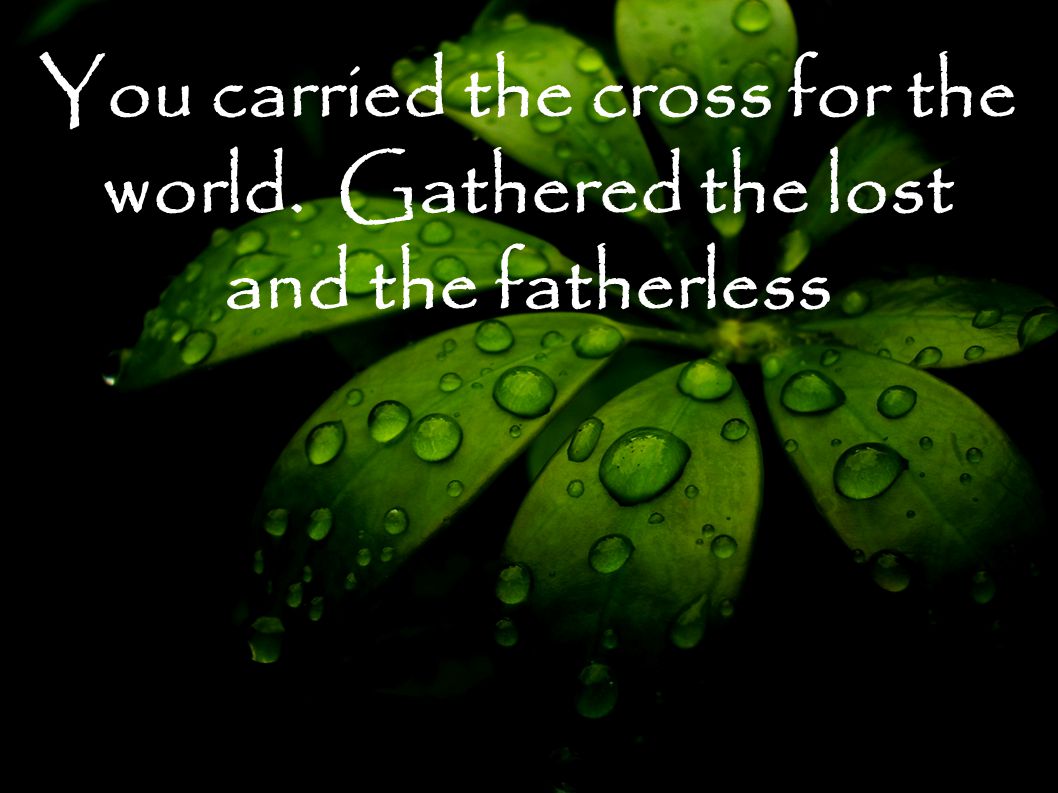 You carried the cross for the world. Gathered the lost and the fatherless