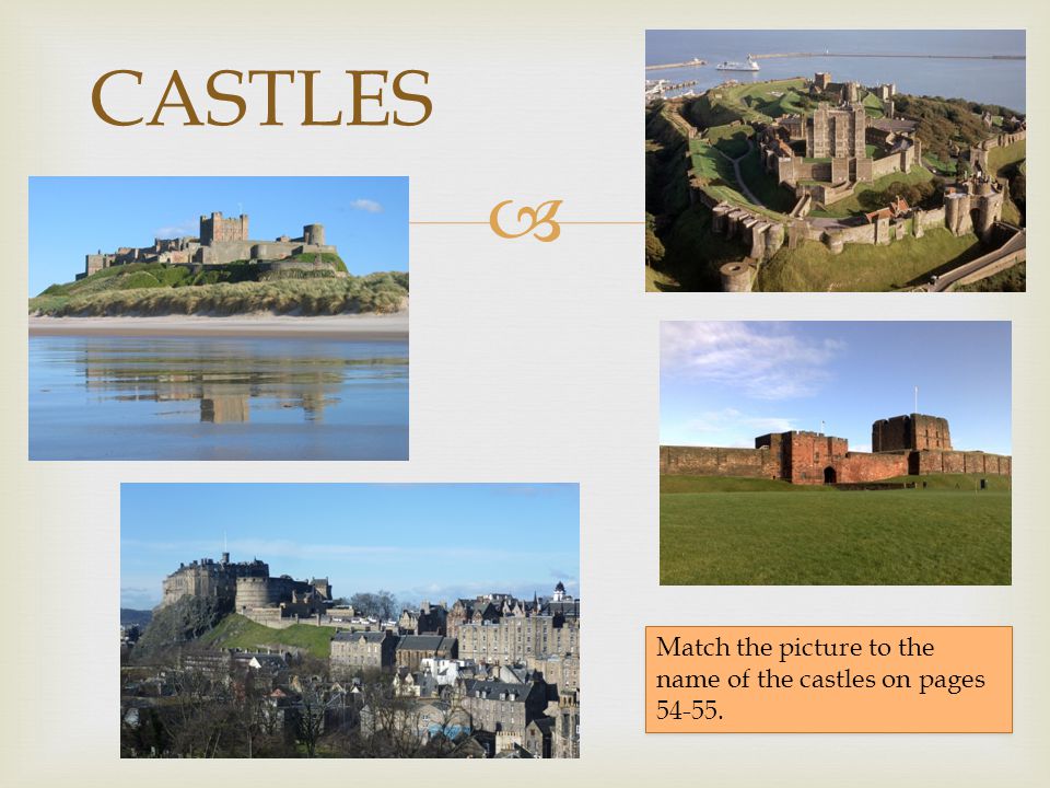  CASTLES Match the picture to the name of the castles on pages