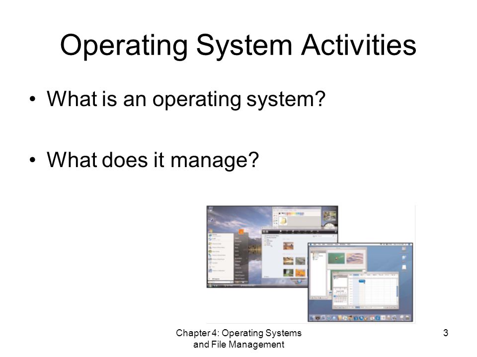 Chapter 4: Operating Systems and File Management 3 Operating System Activities What is an operating system.