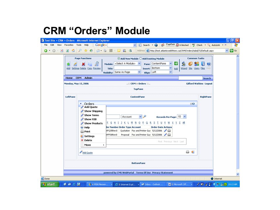 CRM Orders Module