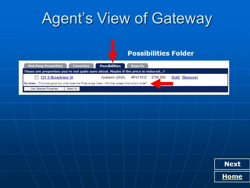 Agent’s View of Gateway Next Home Possibilities Folder