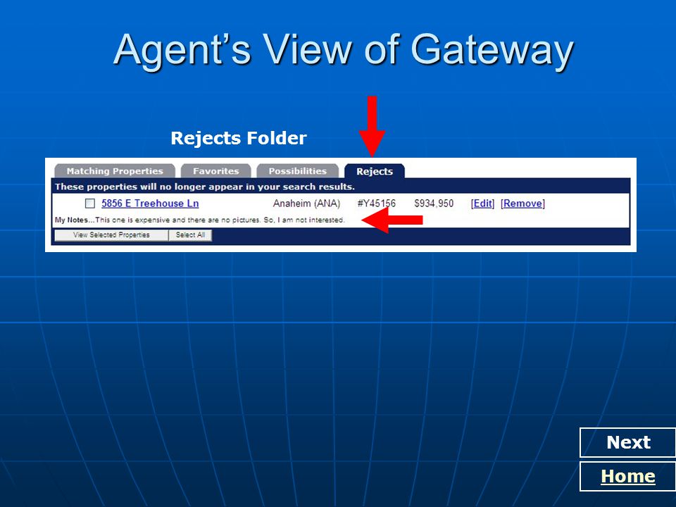 Agent’s View of Gateway Next Home Rejects Folder