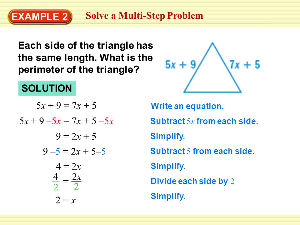 EXAMPLE 2 Solve a Multi-Step Problem Each side of the triangle has the same length.