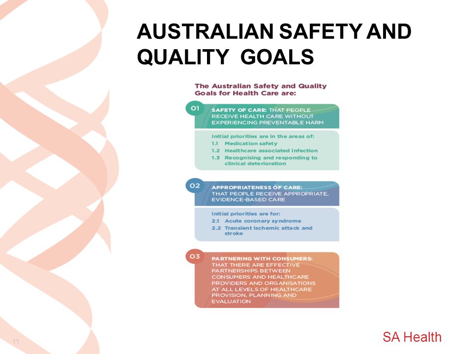 SA Health AUSTRALIAN SAFETY AND QUALITY GOALS 11