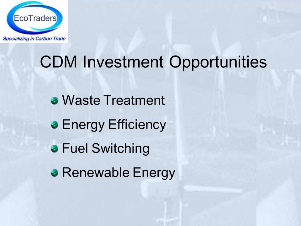 CDM Investment Opportunities Waste Treatment Energy Efficiency Fuel Switching Renewable Energy