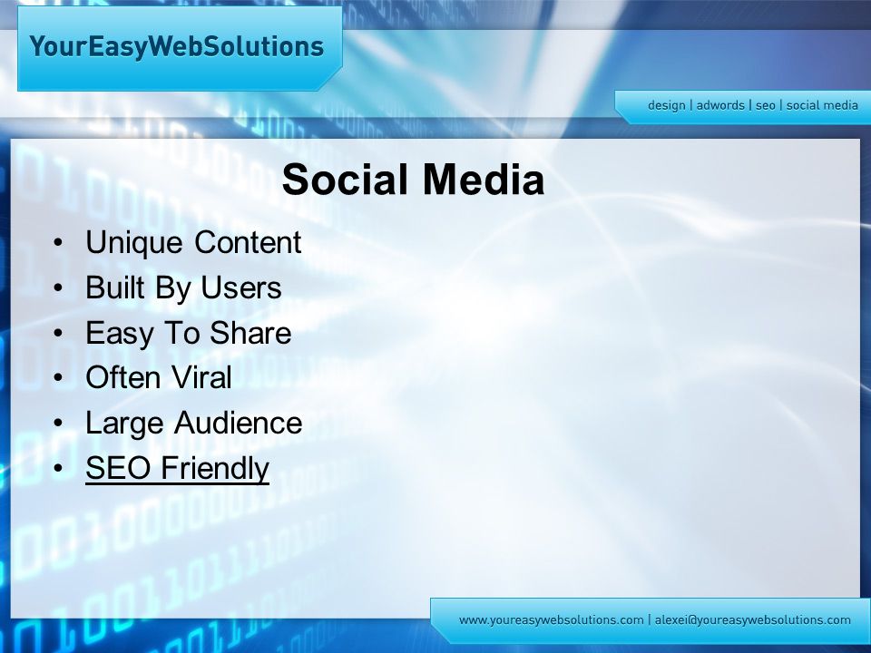 Social Media Unique Content Built By Users Easy To Share Often Viral Large Audience SEO Friendly
