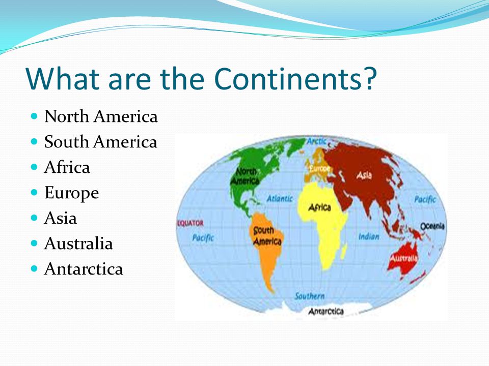 What are the Continents North America South America Africa Europe Asia Australia Antarctica