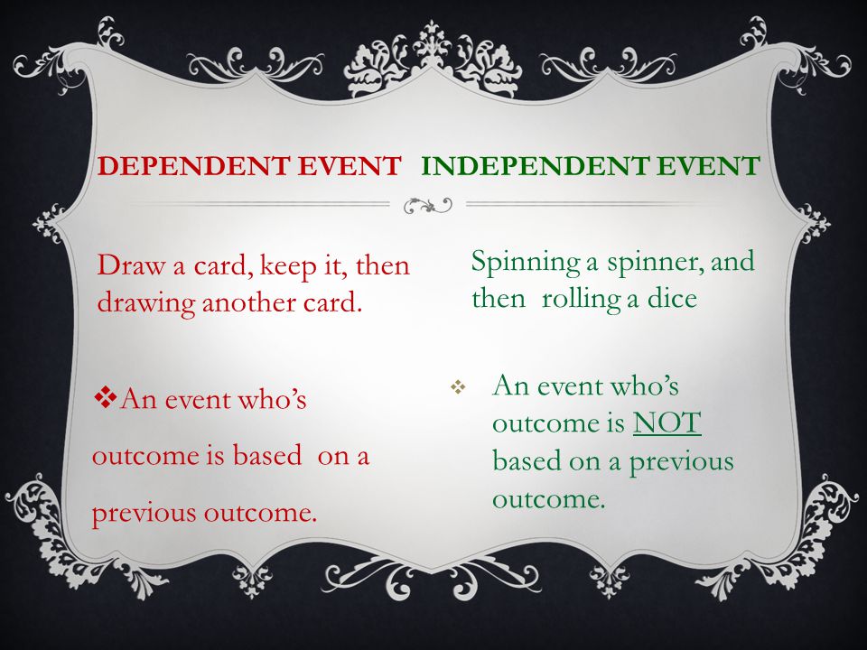  An event who’s outcome is NOT based on a previous outcome.