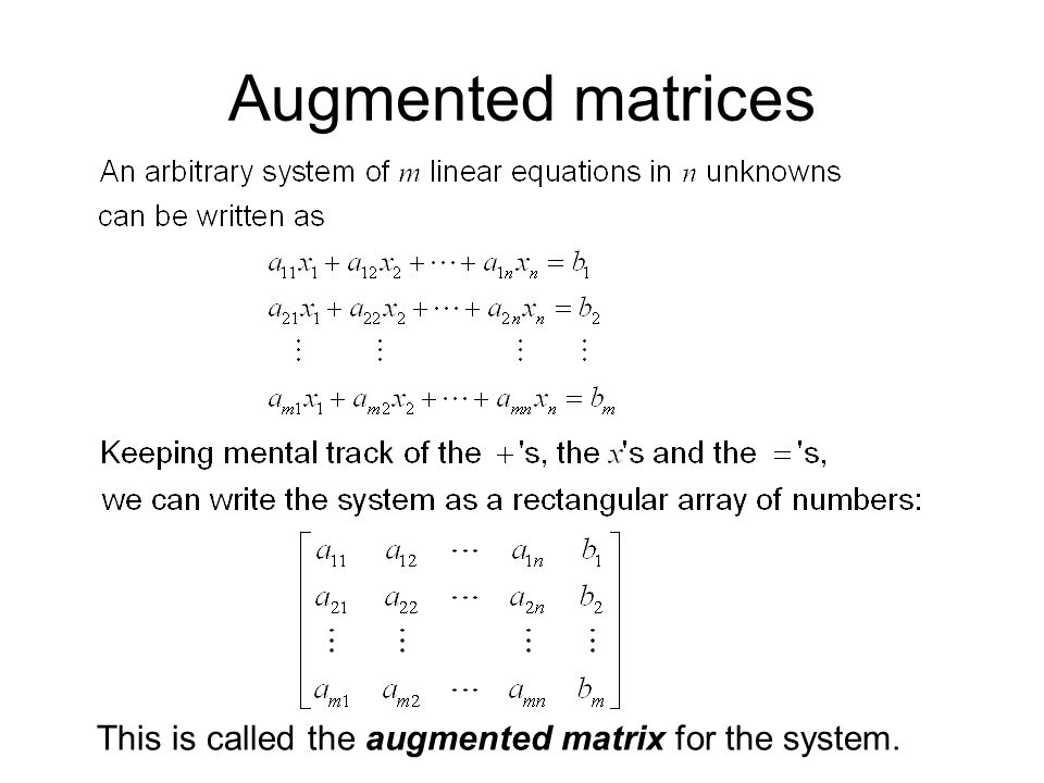Augmented matrices This is called the augmented matrix for the system.