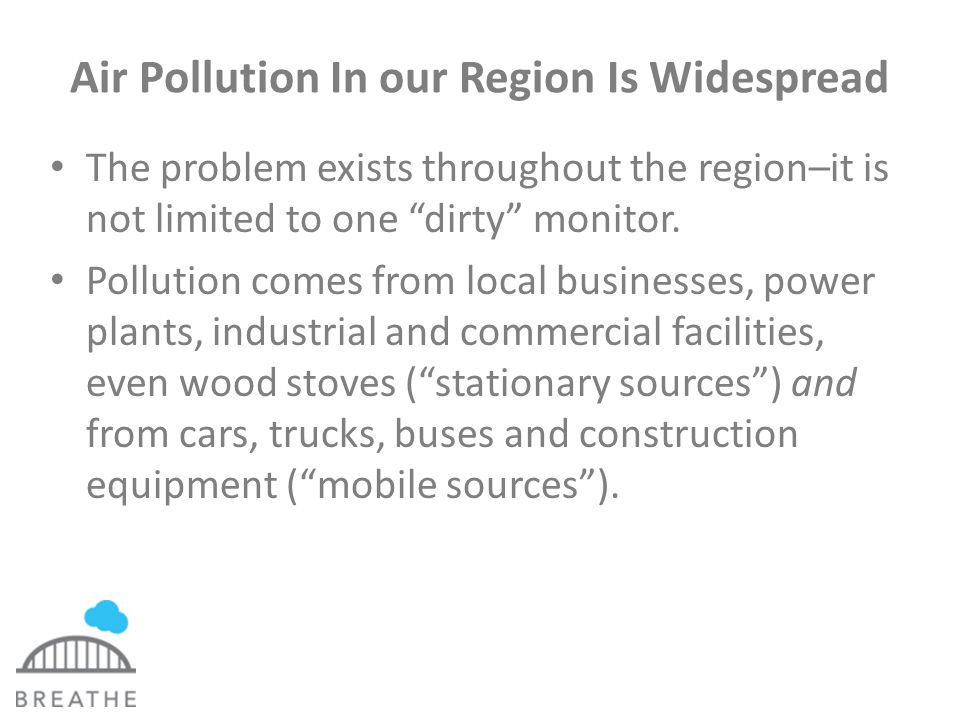 Air Pollution In our Region Is Widespread The problem exists throughout the region–it is not limited to one dirty monitor.