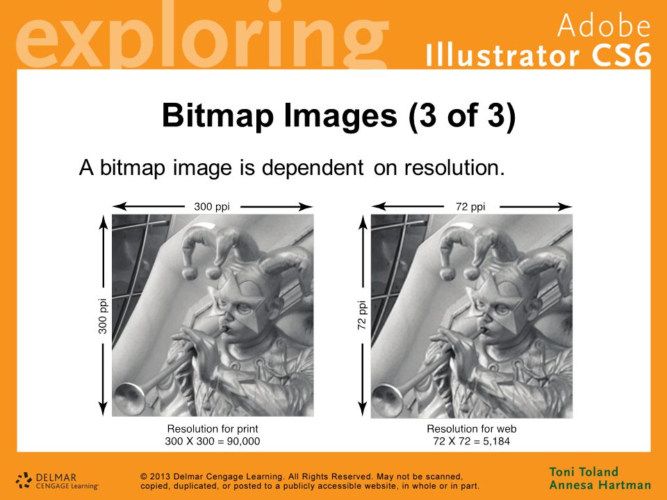 Bitmap Images (3 of 3) A bitmap image is dependent on resolution.