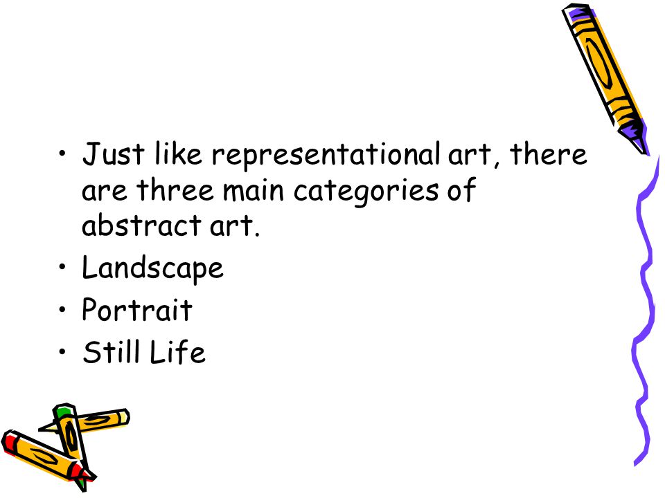 Just like representational art, there are three main categories of abstract art.