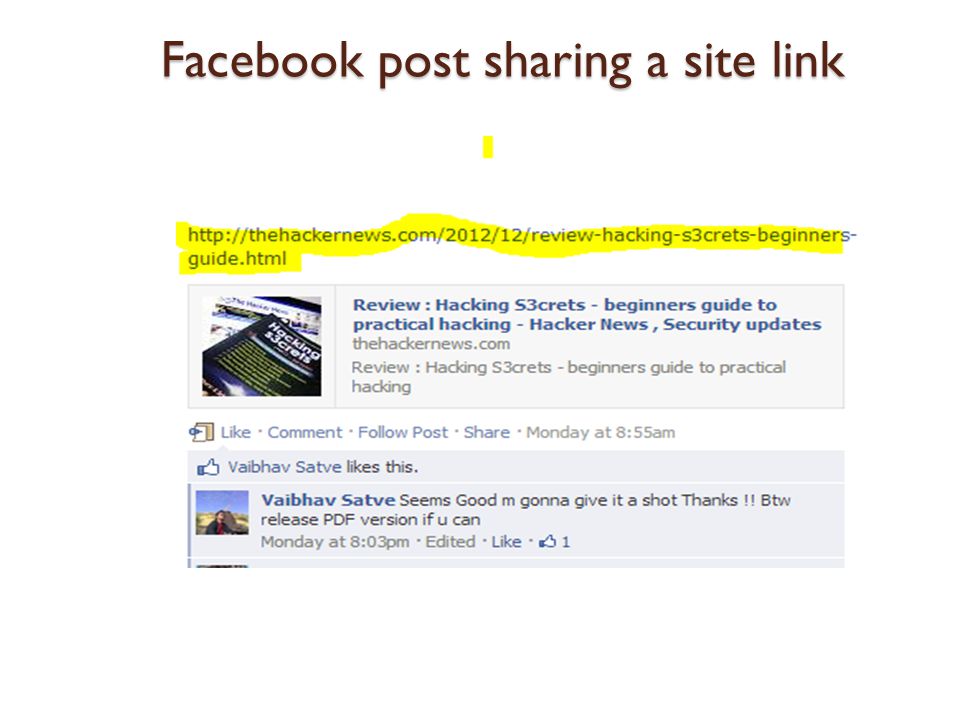 Facebook post sharing a site link