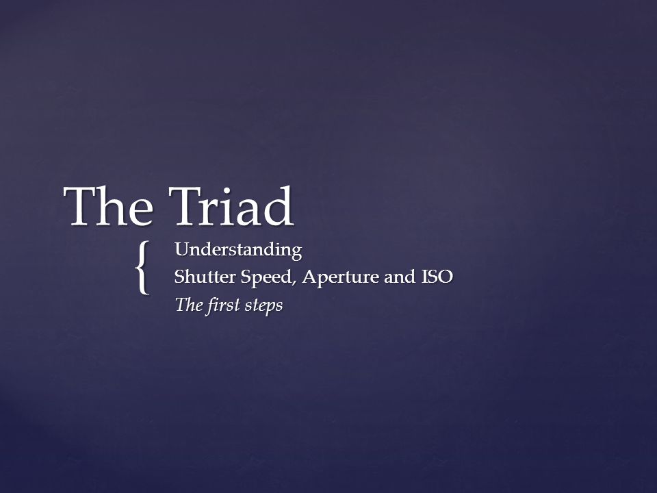 { The Triad Understanding Shutter Speed, Aperture and ISO The first steps