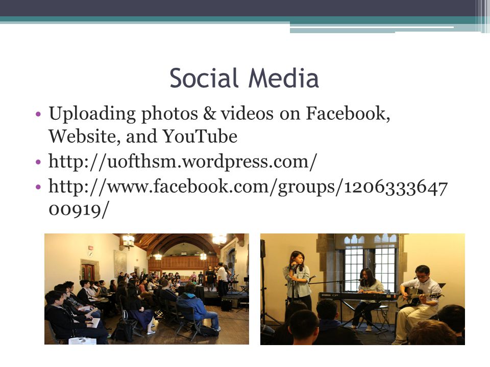 Social Media Uploading photos & videos on Facebook, Website, and YouTube /