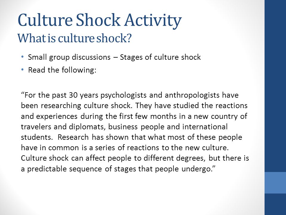 Culture Shock Activity What is culture shock.