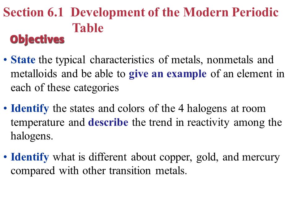Worksheets Chapter 6 Periodic Trends Practice chapter 6 periodic table law 1development of the section 1 development modern state typical characteristics metals nonmetals
