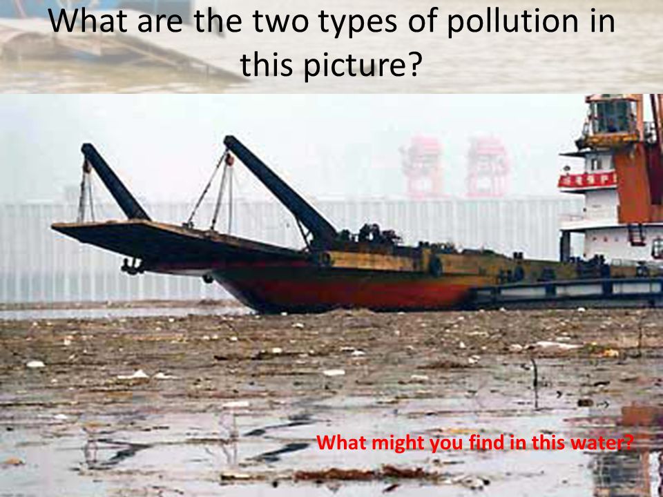 What are the two types of pollution in this picture What might you find in this water