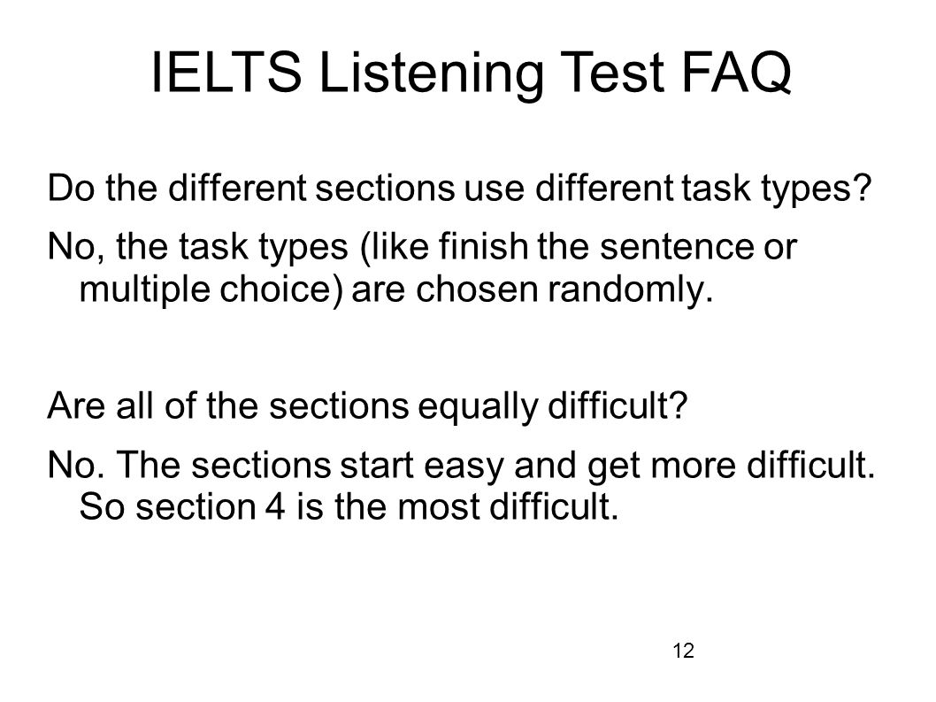 12 Do the different sections use different task types.