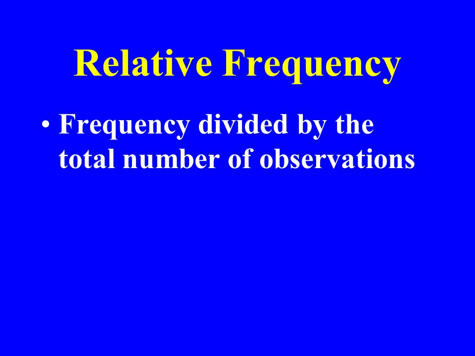 Relative Frequency Frequency divided by the total number of observations